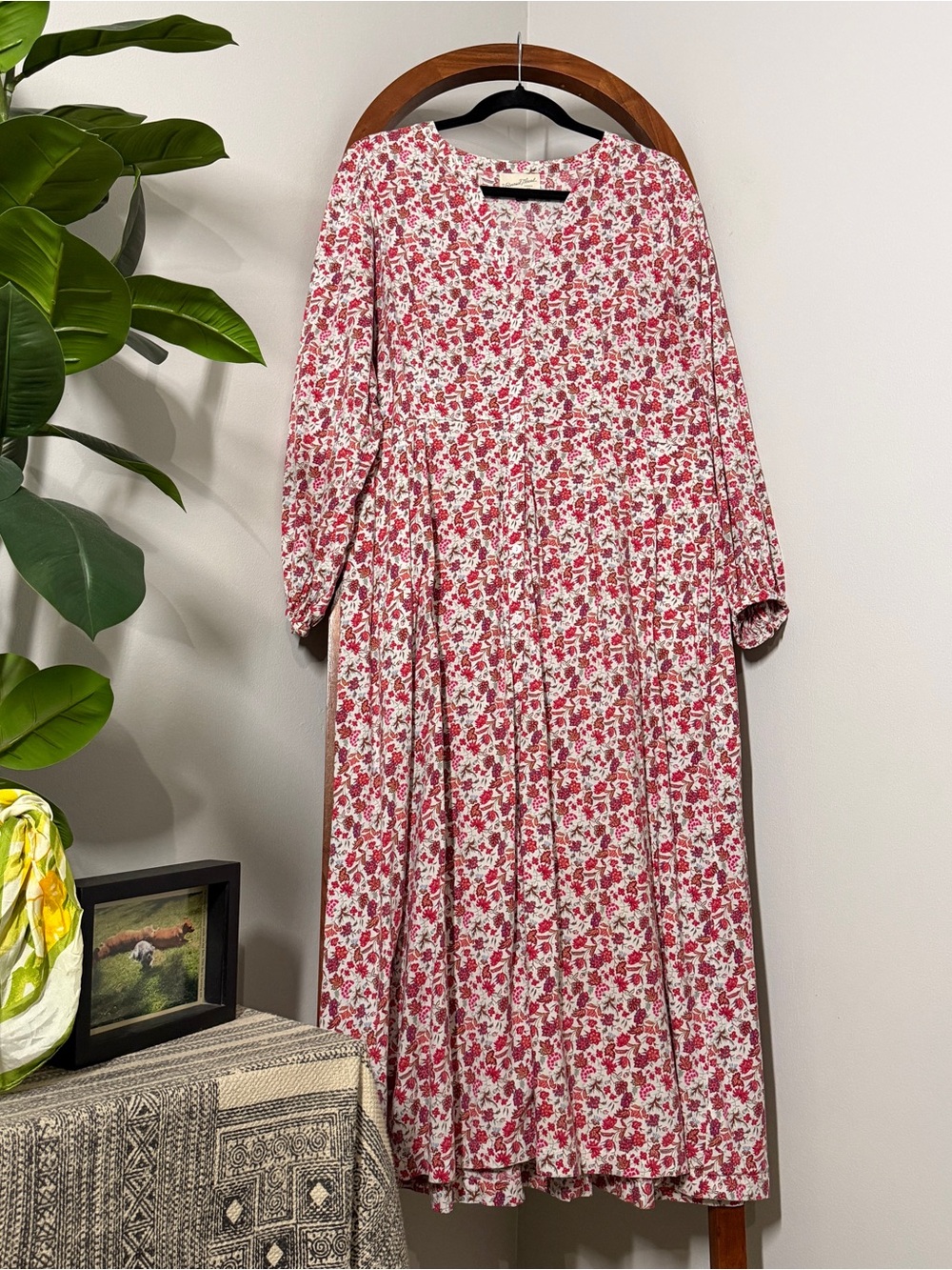 Universal Thread XL White Pink Floral Long Sleeve Maxi Dress